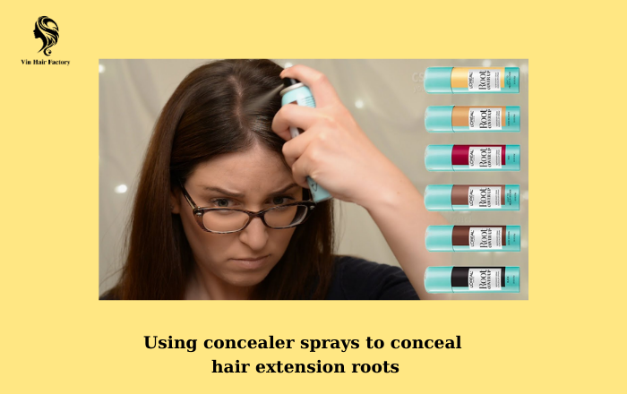Using concealer sprays to conceal hair extension roots
